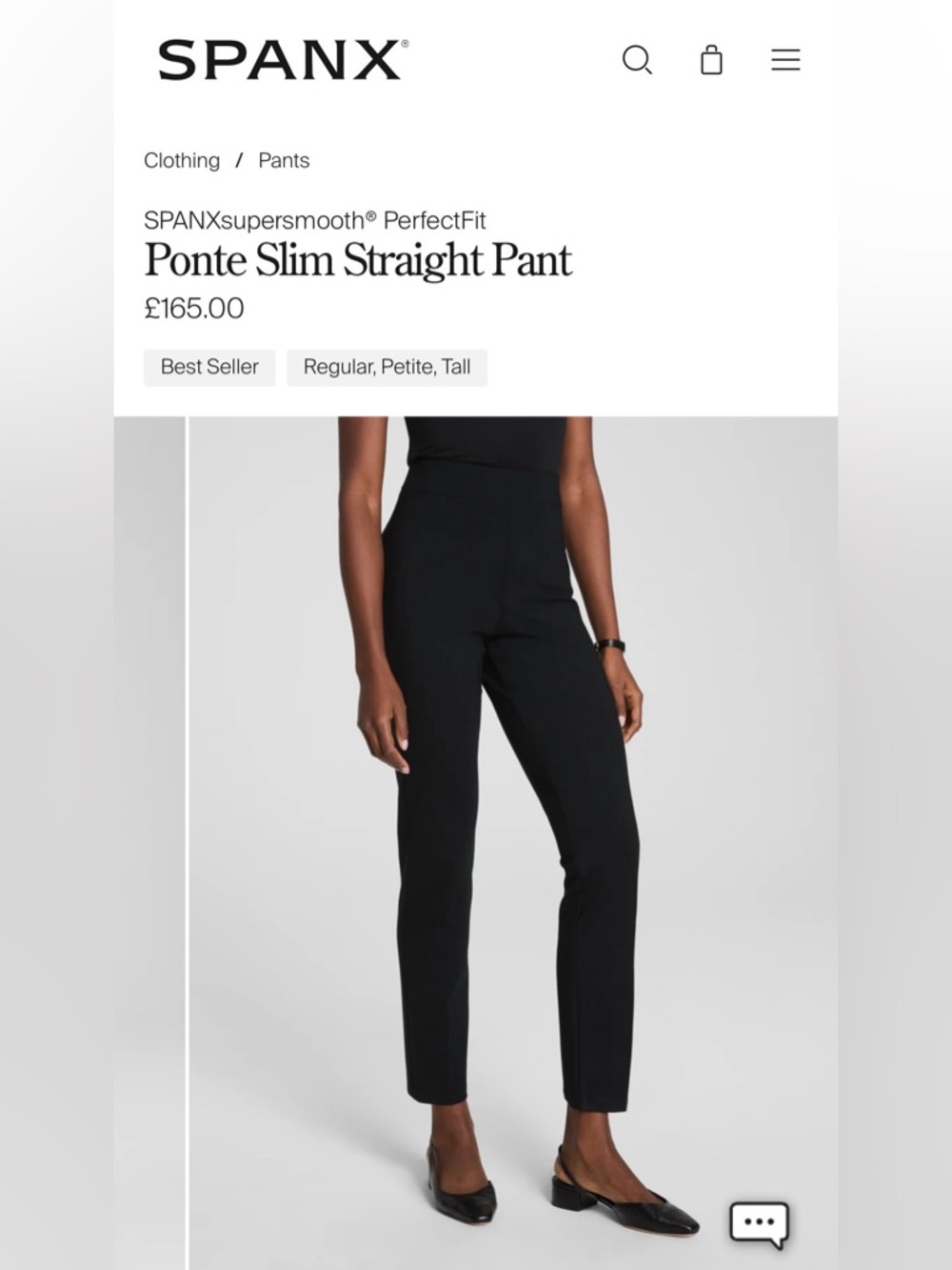 Spanx NWT Classic Straight Leg Ponte Pants Stretch Career Black Size Small - R